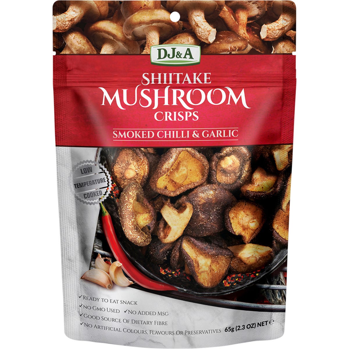 DJ&A Shiitake Mushroom Crisps Smoked Chilli & Garlic 9x65g - DJ&A