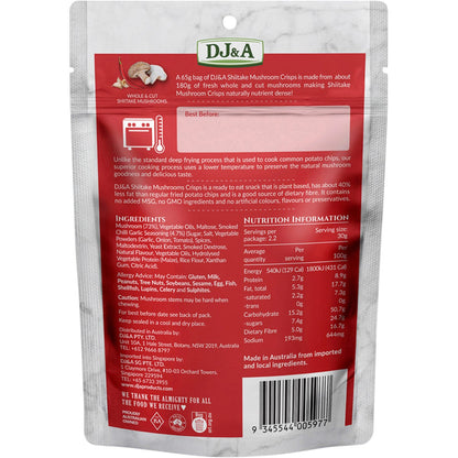 DJ&A Shiitake Mushroom Crisps Smoked Chilli & Garlic 9x65g - DJ&A