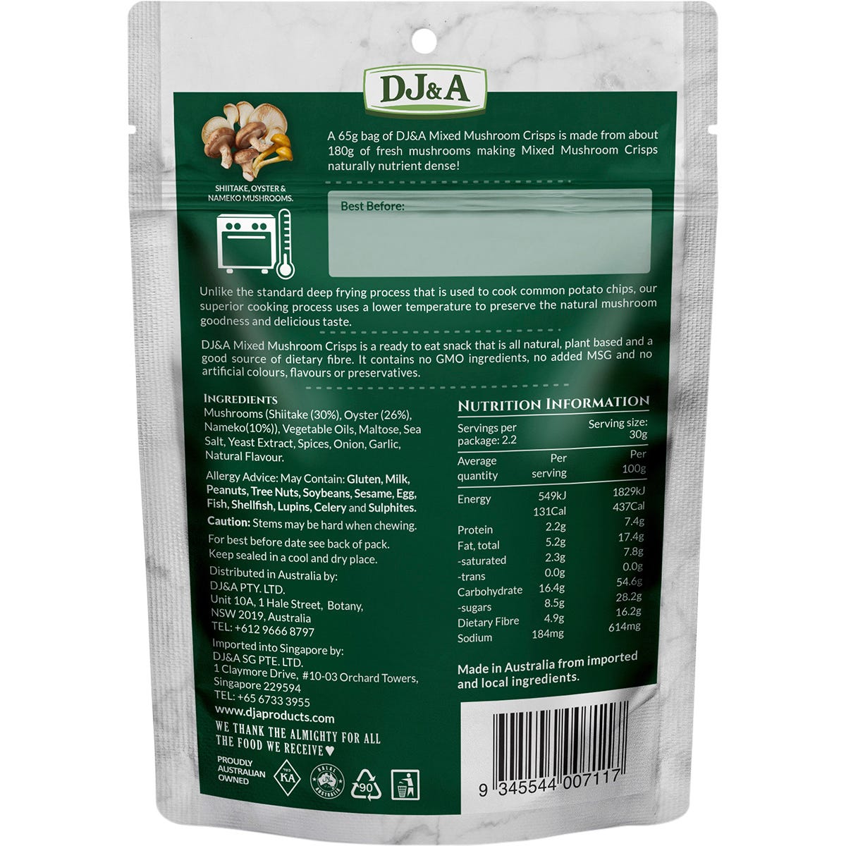 DJ&A Mixed Mushroom Crisps 9x65g - DJ&A