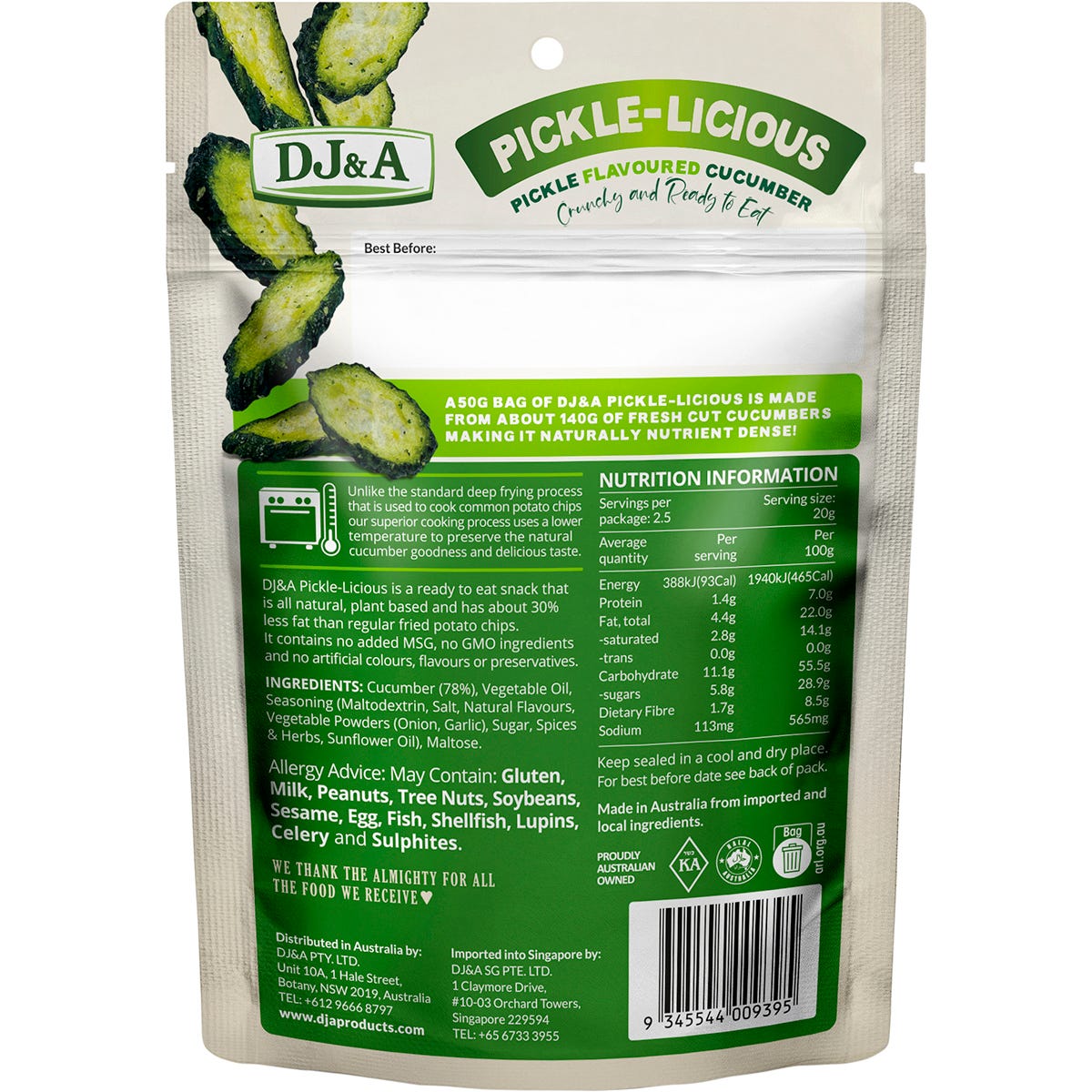 DJ&A Pickle-Licious Pickle Flavoured Cucumber 9x50g - DJ&A