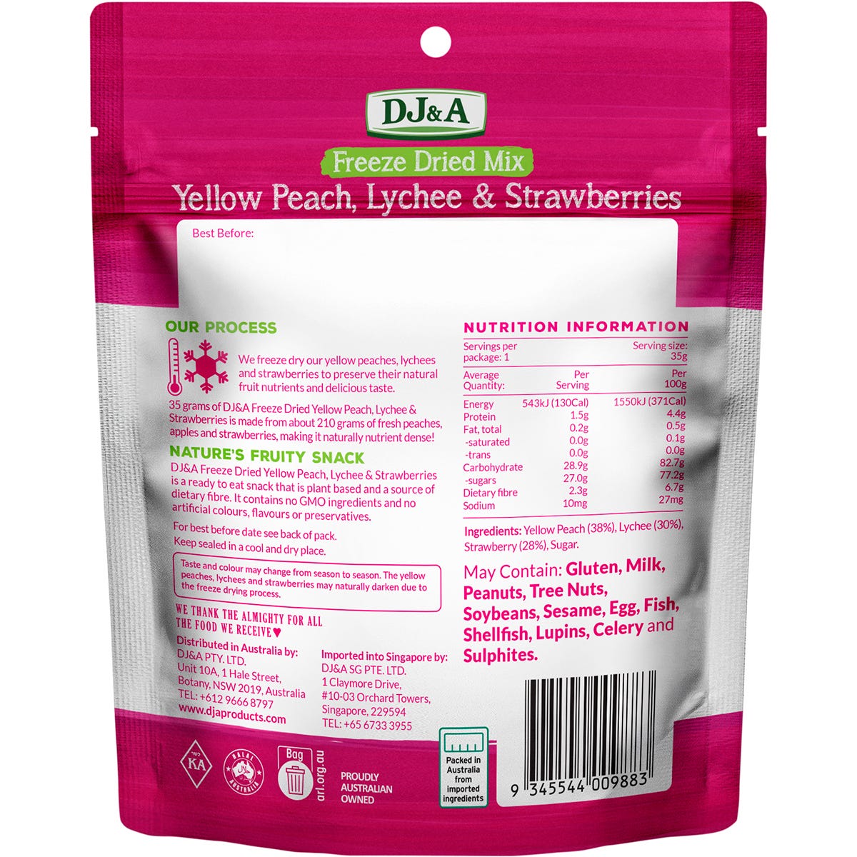 DJ&A Freeze Dried Yellow Peach, Lychee & Strawberries 10x35g - DJ&A