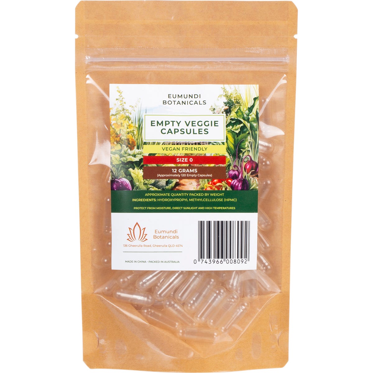 Eumundi Botanicals Empty Veggie Capsules Size 0 120 Caps - Eumundi Botanicals