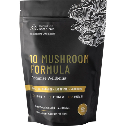 Evolution Botanicals 10 Mushroom Formula Optimise Wellbeing 200g - Evolution Botanicals