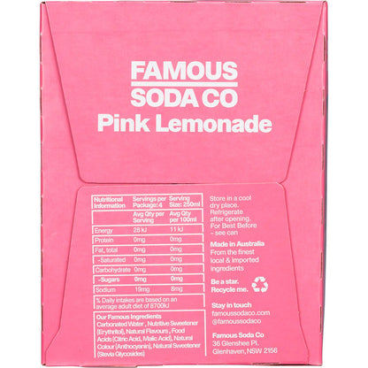 Famous Zero Sugar Soda Pink Lemonade 4x250ml - Famous