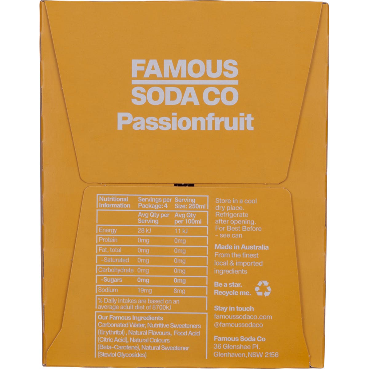 Famous Zero Sugar Soda Passionfruit 4x250ml - Famous