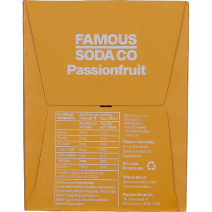 Famous Zero Sugar Soda Passionfruit 4x250ml - Famous