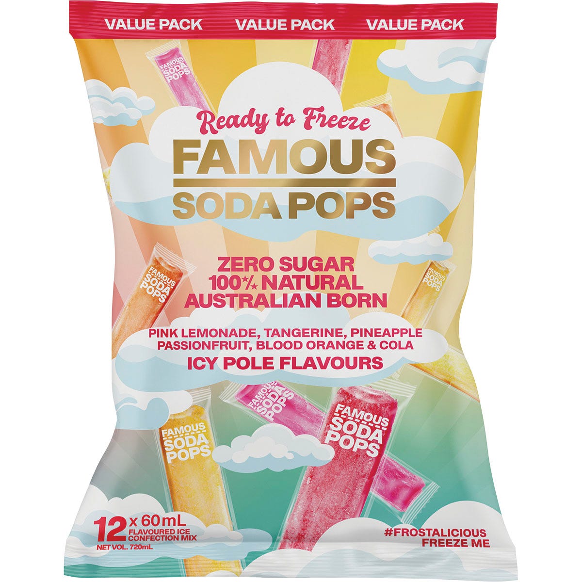 Famous Zero Sugar Soda Pops Assorted Icy Poles 12x60ml - Famous