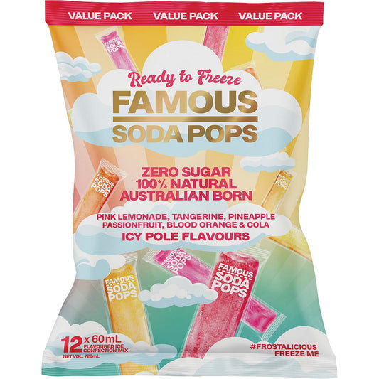 Famous Zero Sugar Soda Pops Assorted Icy Poles 12x60ml - Famous