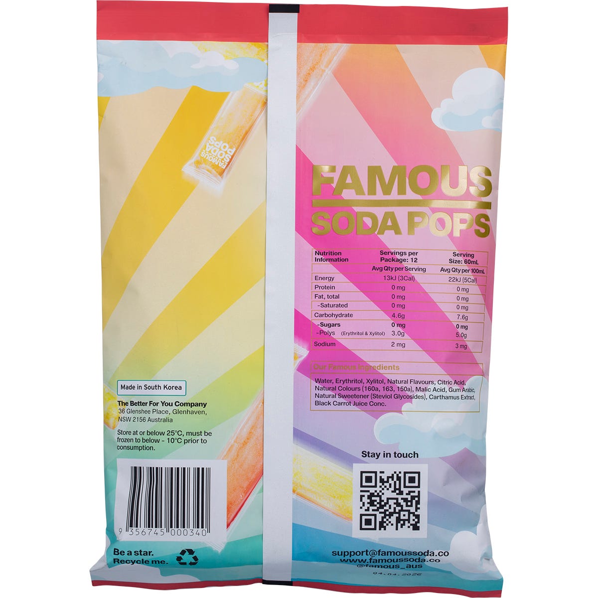 Famous Zero Sugar Soda Pops Assorted Icy Poles 12x60ml - Famous