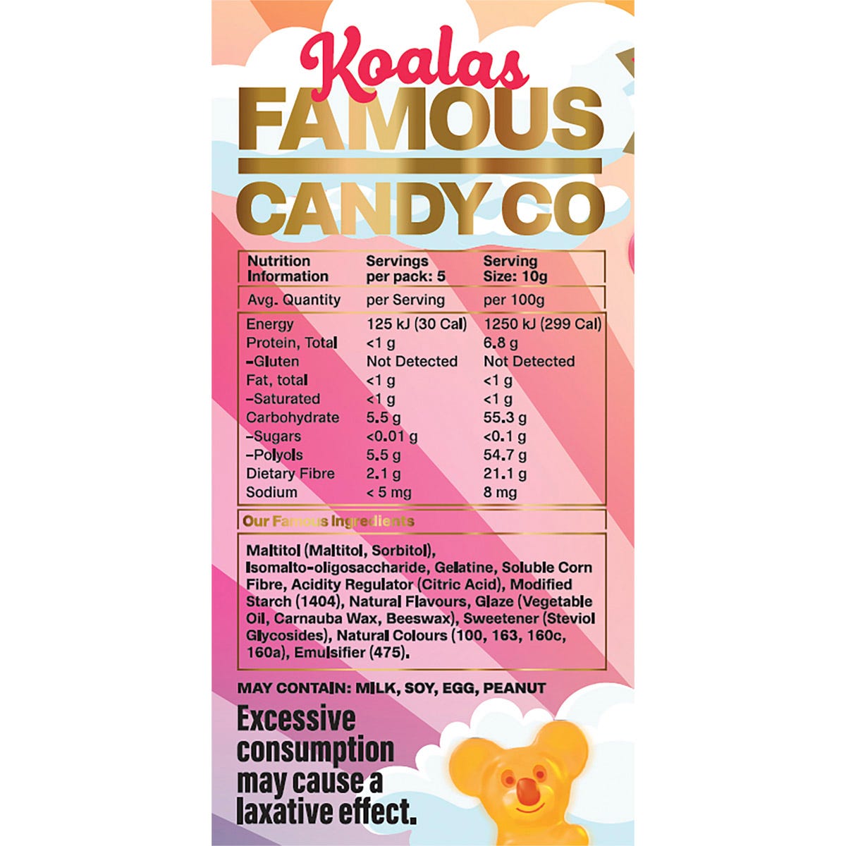 Famous Sugar Free Candy Koala Gummies Mixed Flavours 10x50g - Famous