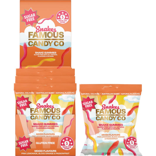 Famous Sugar Free Candy Snake Gummies Mixed Flavours 10x50g - Famous