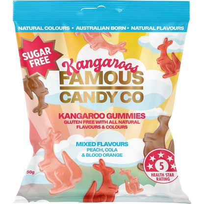 Famous Sugar Free Candy Kangaroo Gummies Mixed Flavours 10x50g - Famous
