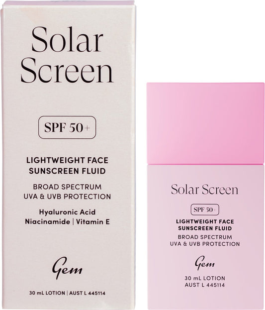 Gem Solar Screen SPF50+ Lightweight Face Sunscreen Fluid 30ml - Gem
