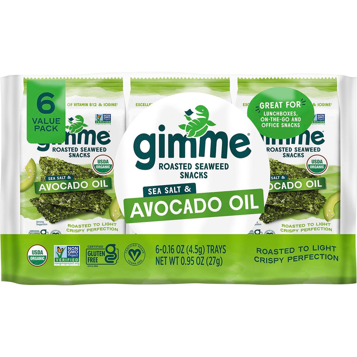 GIMME Roasted Seaweed Snacks Sea Salt & Avocado Oil 6x4.5g - GIMME