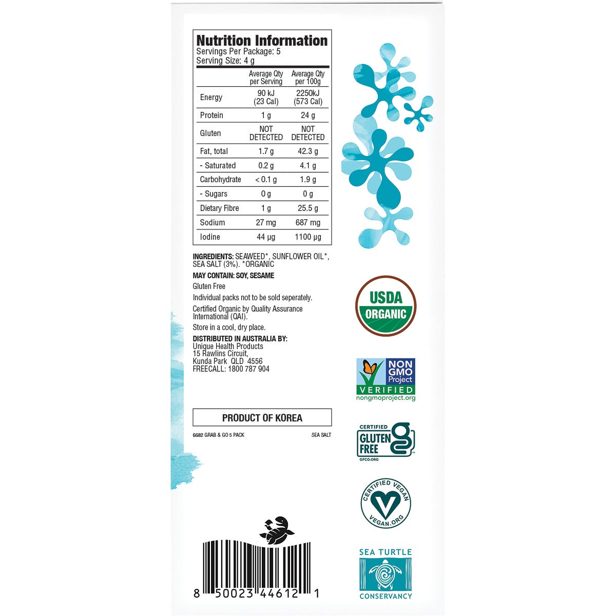 GIMME Roasted Seaweed Snacks Grab & Go Sea Salt 5x4g - GIMME