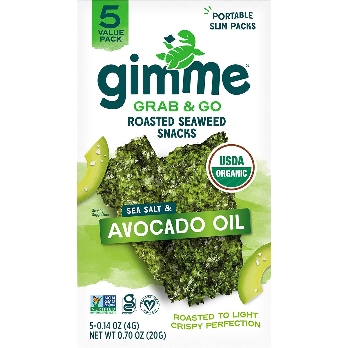 GIMME Roasted Seaweed Snacks Grab & Go Sea Salt & Avocado Oil 5x4g - GIMME