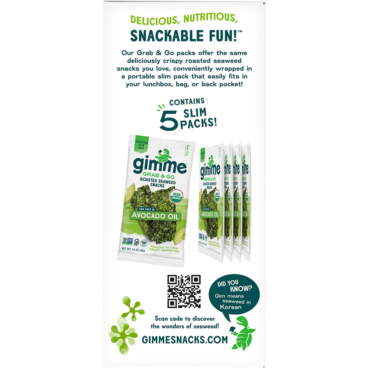 GIMME Roasted Seaweed Snacks Grab & Go Sea Salt & Avocado Oil 5x4g - GIMME