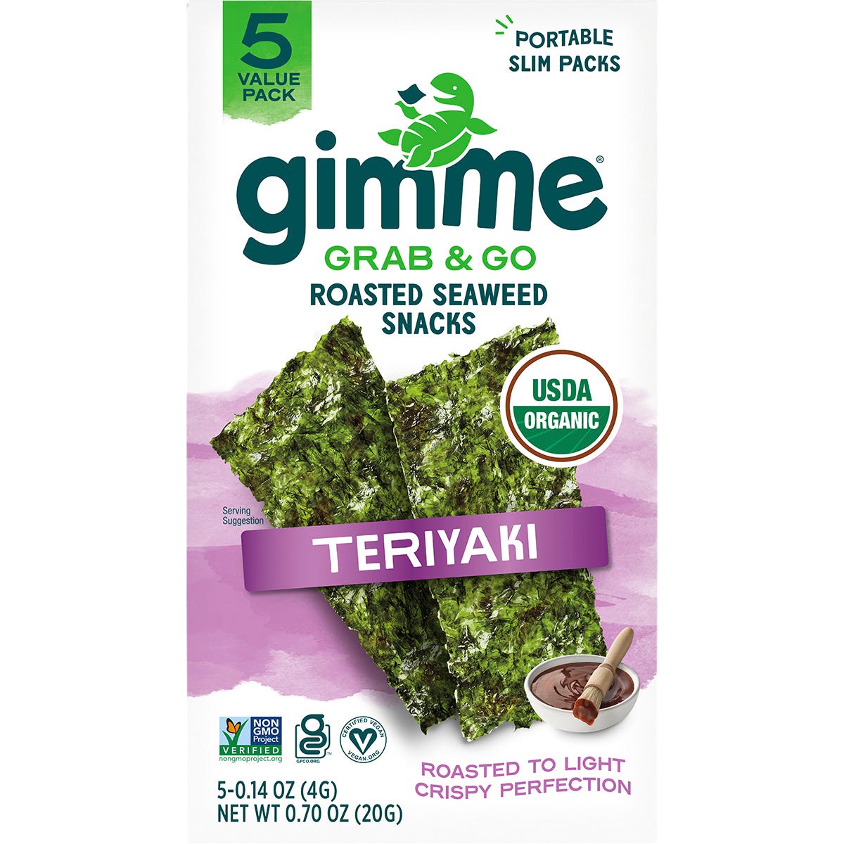 GIMME Roasted Seaweed Snacks Grab & Go Teriyaki 5x4g - GIMME