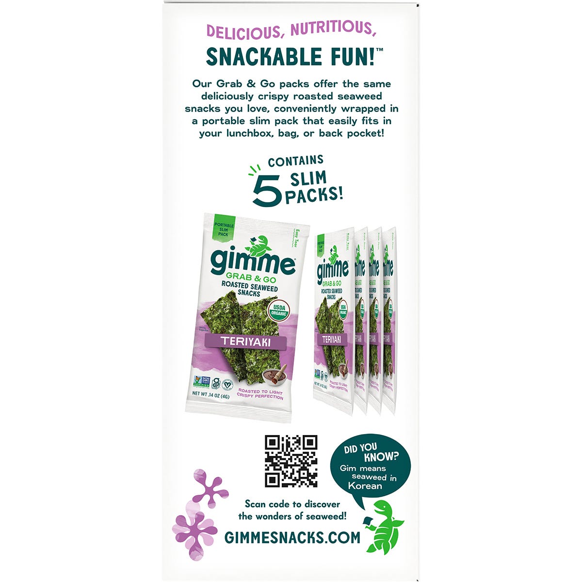 GIMME Roasted Seaweed Snacks Grab & Go Teriyaki 5x4g - GIMME