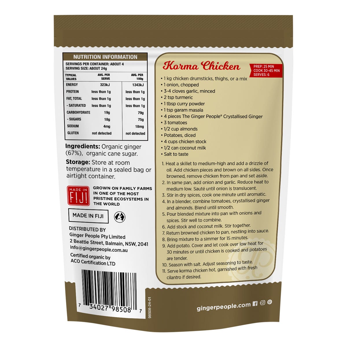 The Ginger People Organic Crystallised Ginger 8x100g - The Ginger People