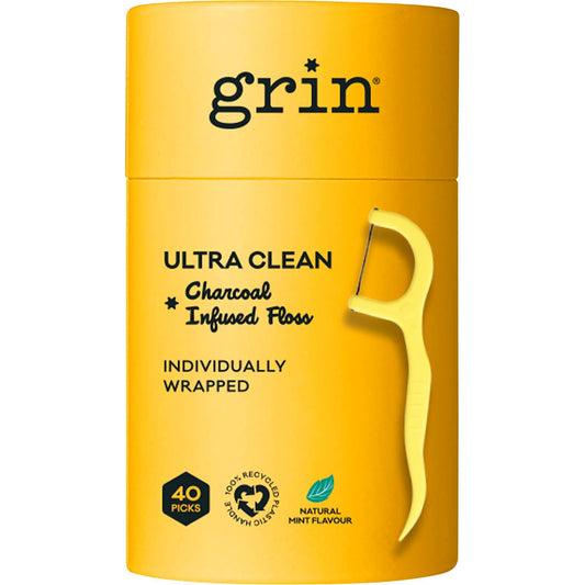 Grin Charcoal Infused Floss Picks Ultra Clean 40pcs - Grin