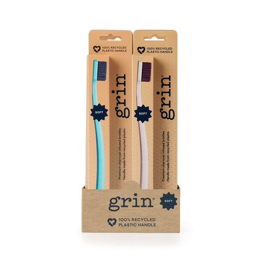 Grin 100% Recycled Toothbrush Soft Fuchsia, Lemon  x8 - Grin