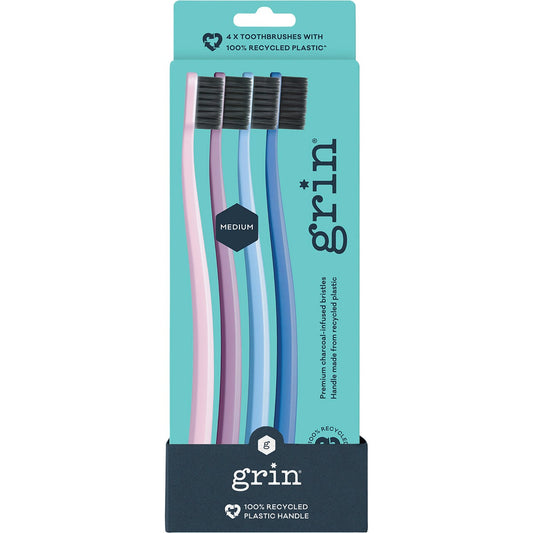 Grin 100% Recycled Toothbrush Medium Purple 8x4pk - Grin