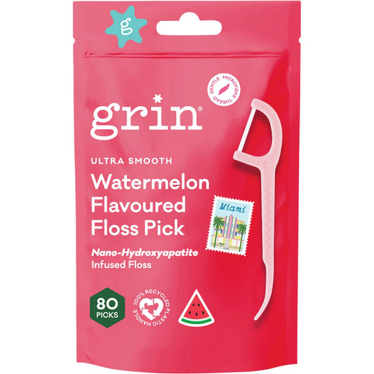 Grin Ultra Smooth Floss Picks Watermelon Flavoured 80pk - Grin
