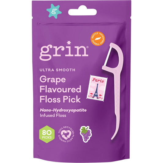 Grin Ultra Smooth Floss Picks Grape Flavoured 80pk - Grin