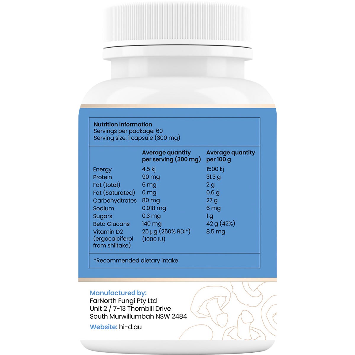 Hi-D Natural Vitamin D 1000 IU + Beta Glucan 60 Caps - Hi-D