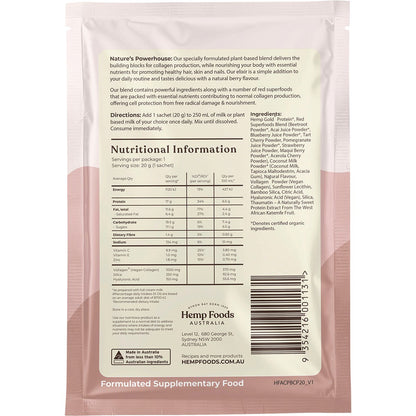 Hemp Foods Australia Plant-Based Collagen+ Berry 7x20g - Hemp Foods Australia