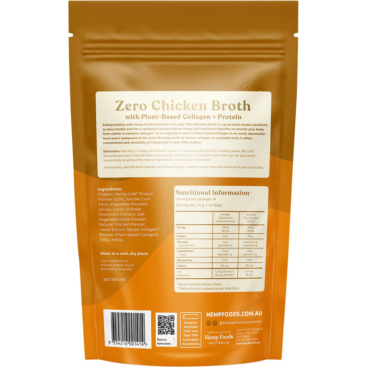 Hemp Foods Australia Zero Chicken Broth Immunity Support 252g - Hemp Foods Australia