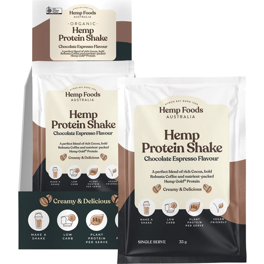 Hemp Foods Australia Organic Hemp Protein Shake Chocolate Espresso 7x35g - Hemp Foods Australia