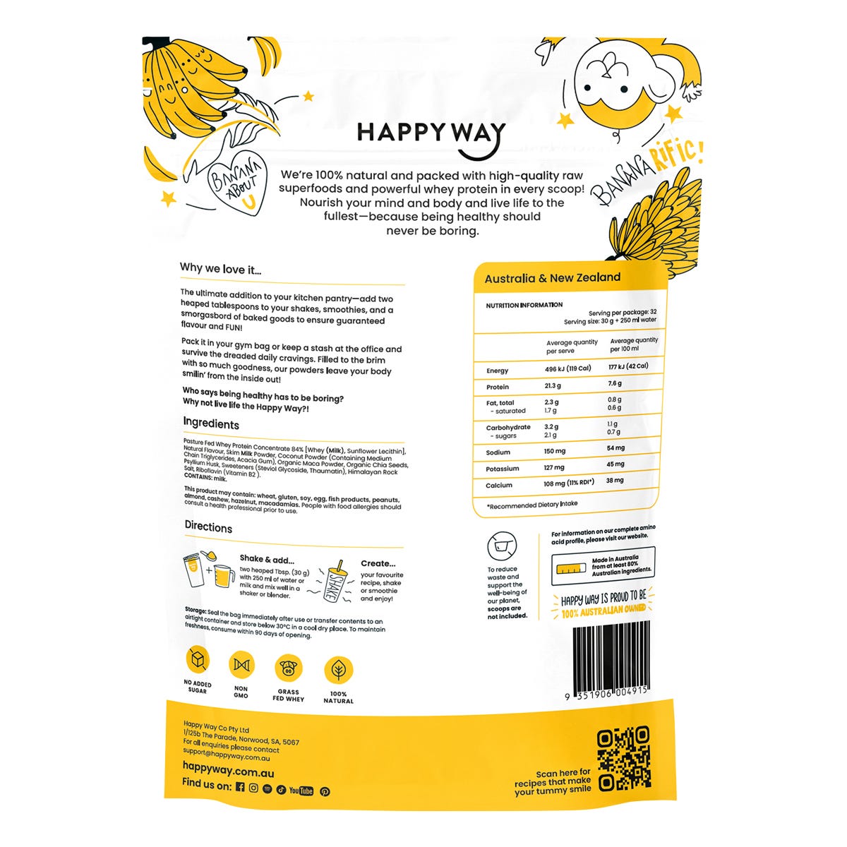 Happy Way Whey Protein Powder Banana 1kg - Happy Way