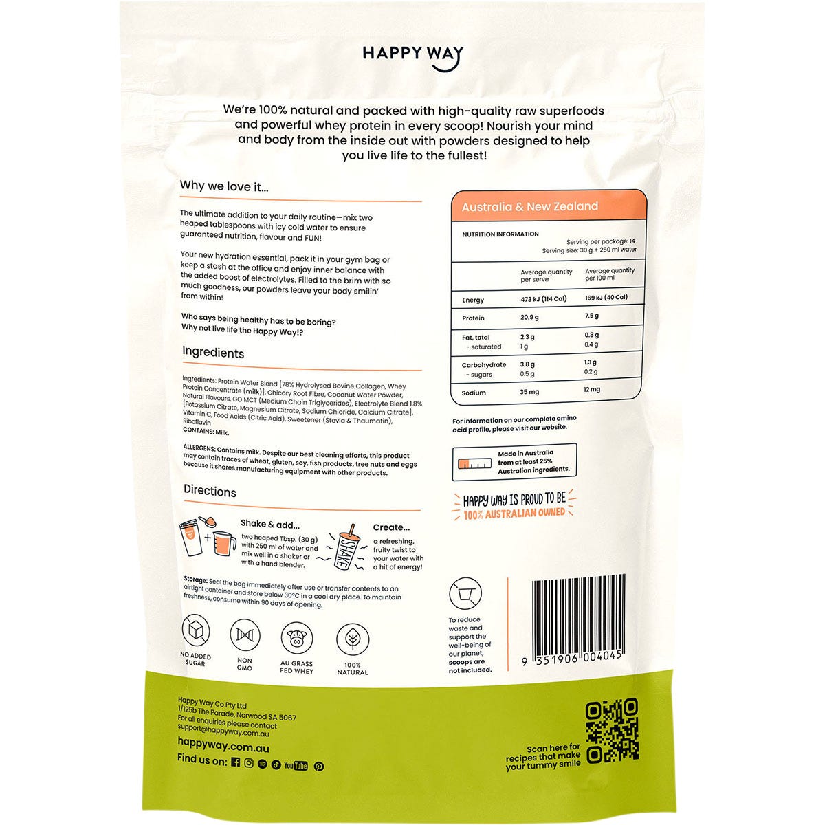 Happy Way Whey Protein Water Apple Peach 420g - Happy Way