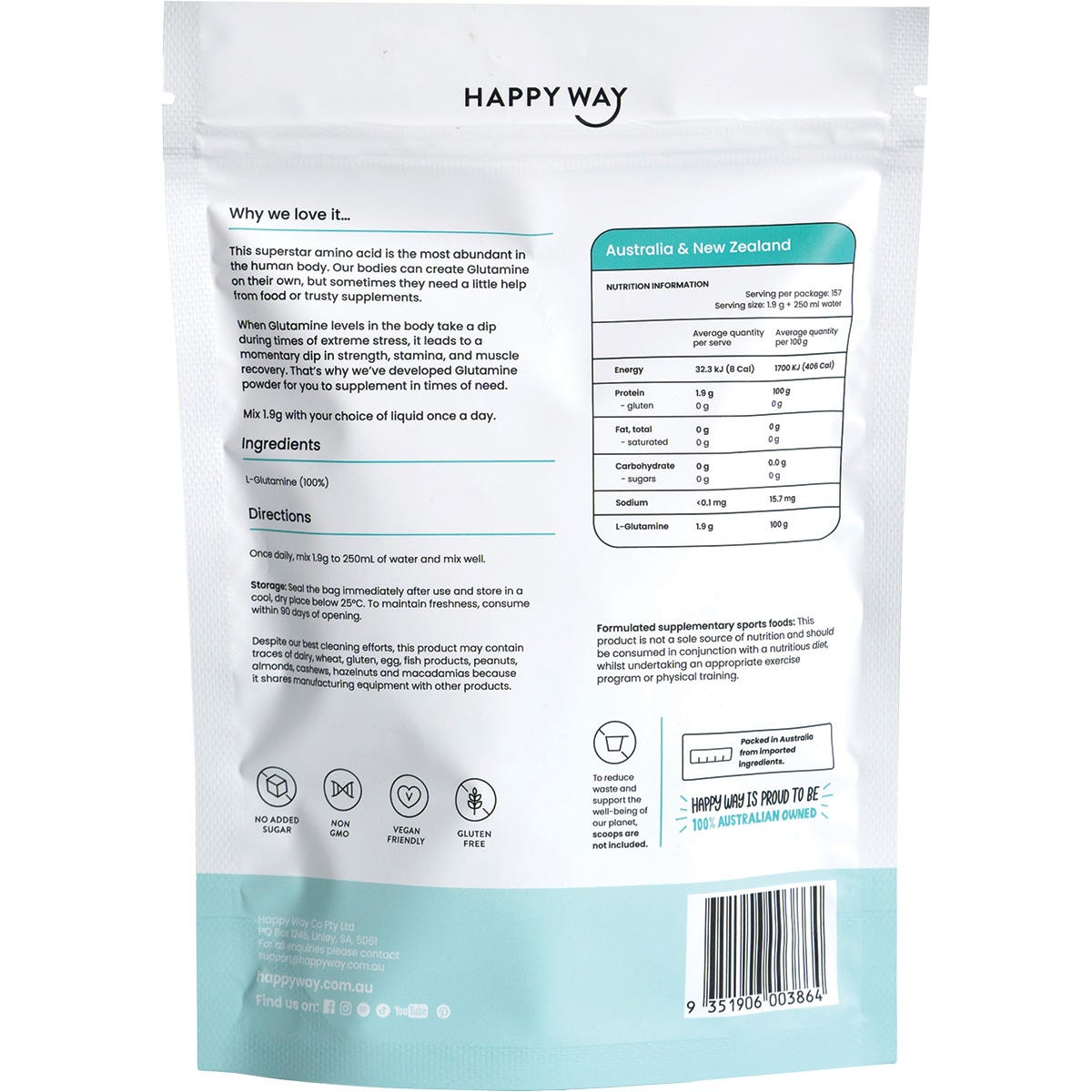 Happy Way Glutamine Powder L-Glutamine 300g - Happy Way