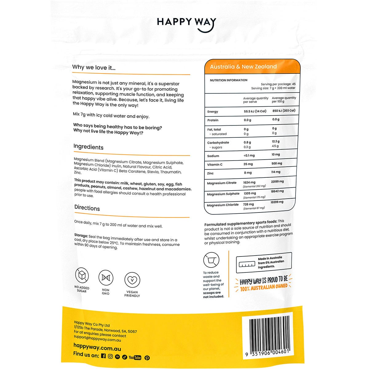 Happy Way Magnesium Powder Tropical 315g - Happy Way