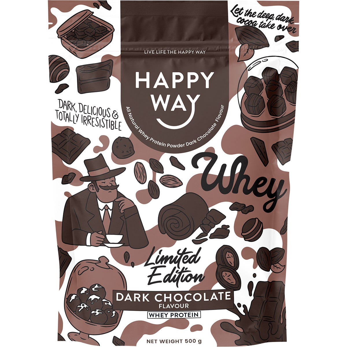 Happy Way Whey Protein Powder Dark Chocolate 500g - Happy Way