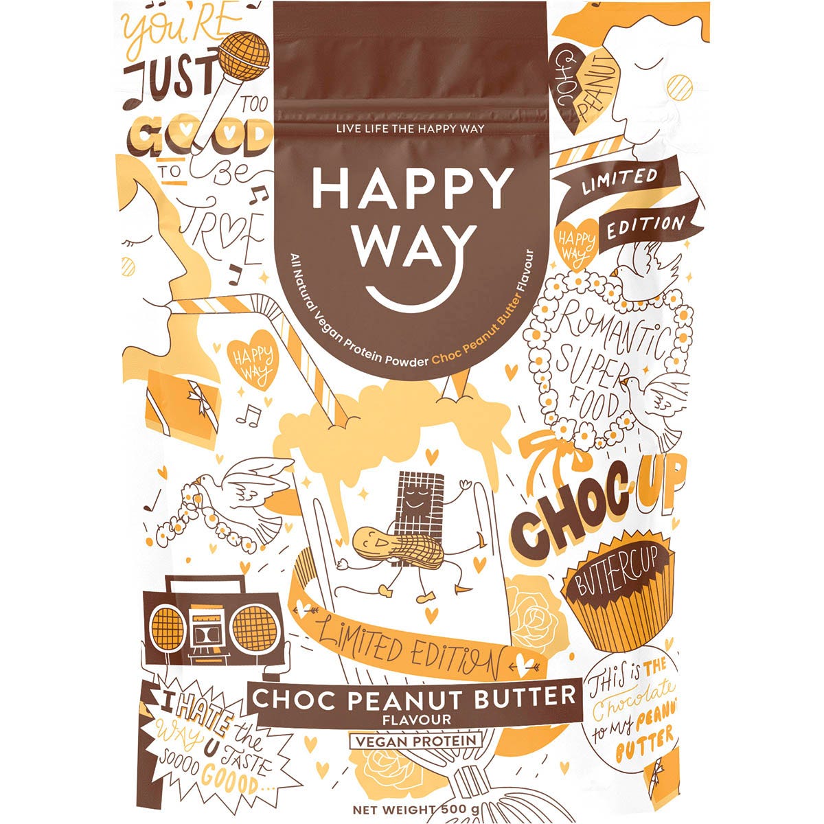 Happy Way Choc Peanut Butter Vegan Protein 500g - Happy Way