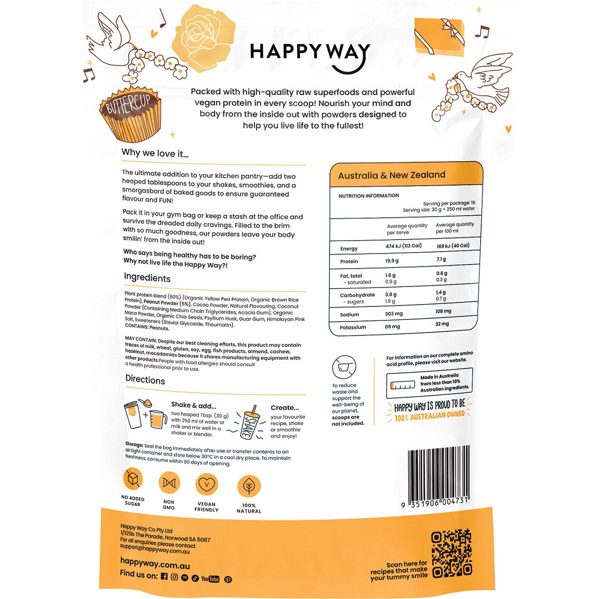 Happy Way Choc Peanut Butter Vegan Protein 500g - Happy Way
