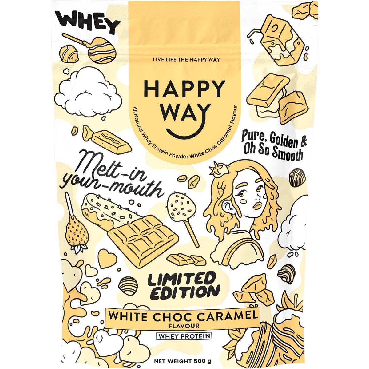 Happy Way White Choc Caramel Whey Protein 500g - Happy Way