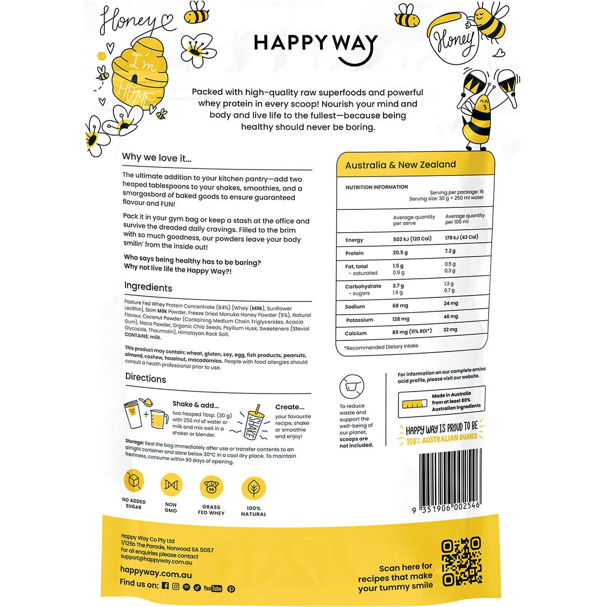 Happy Way Whey Protein Powder Manuka Honey 500g - Happy Way