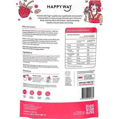 Happy Way Whey Protein Powder White Choc Raspberry 500g - Happy Way