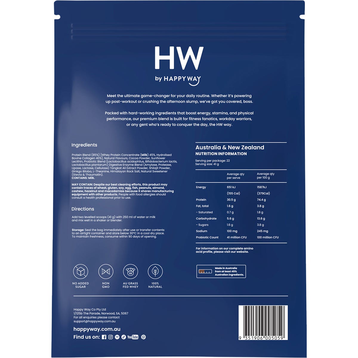 Happy Way Men's Premium Whey Protein Powder Chocolate 900g - Happy Way