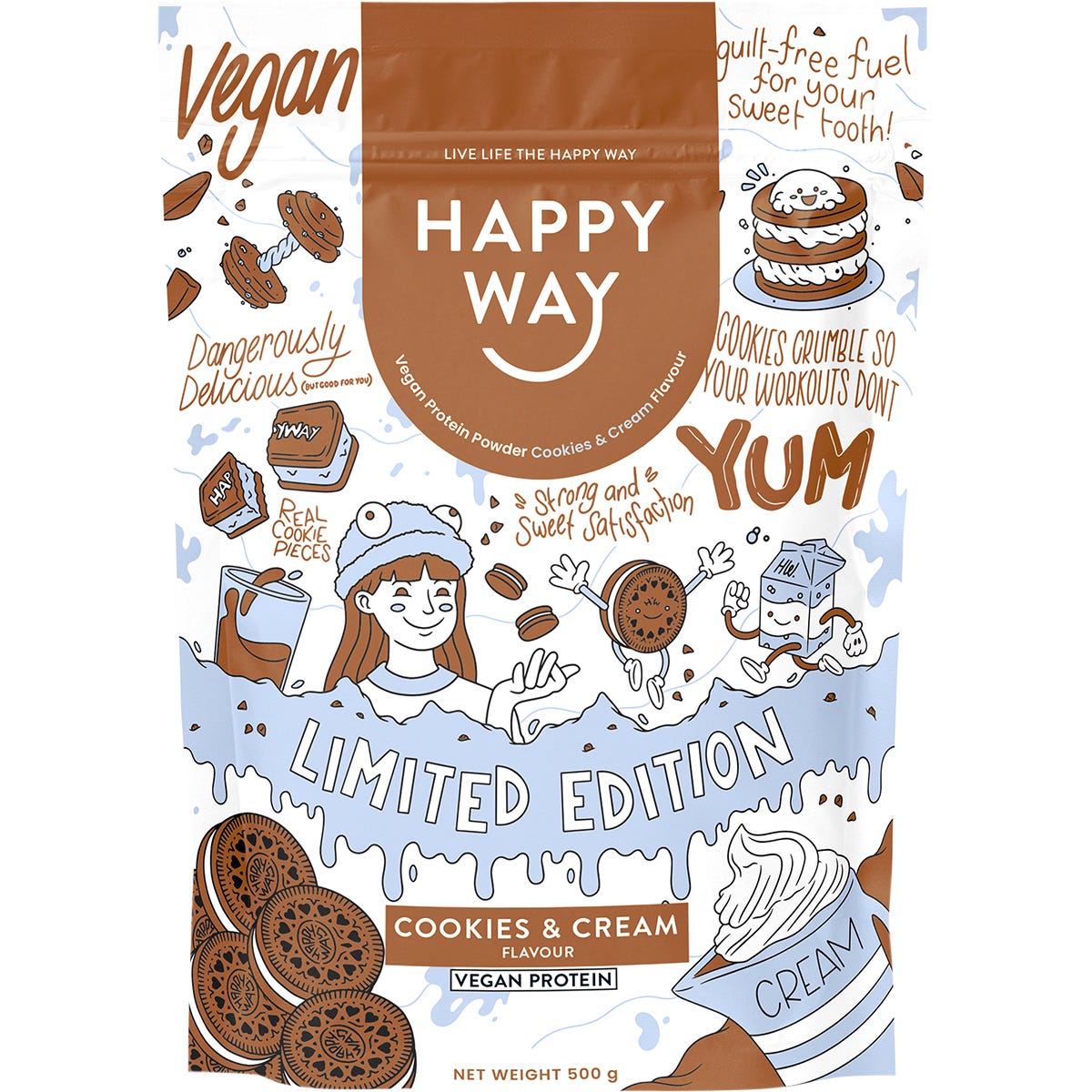 Happy Way Vegan Protein Powder Cookies & Cream 500g - Happy Way