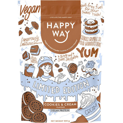 Happy Way Vegan Protein Powder Cookies & Cream 500g - Happy Way