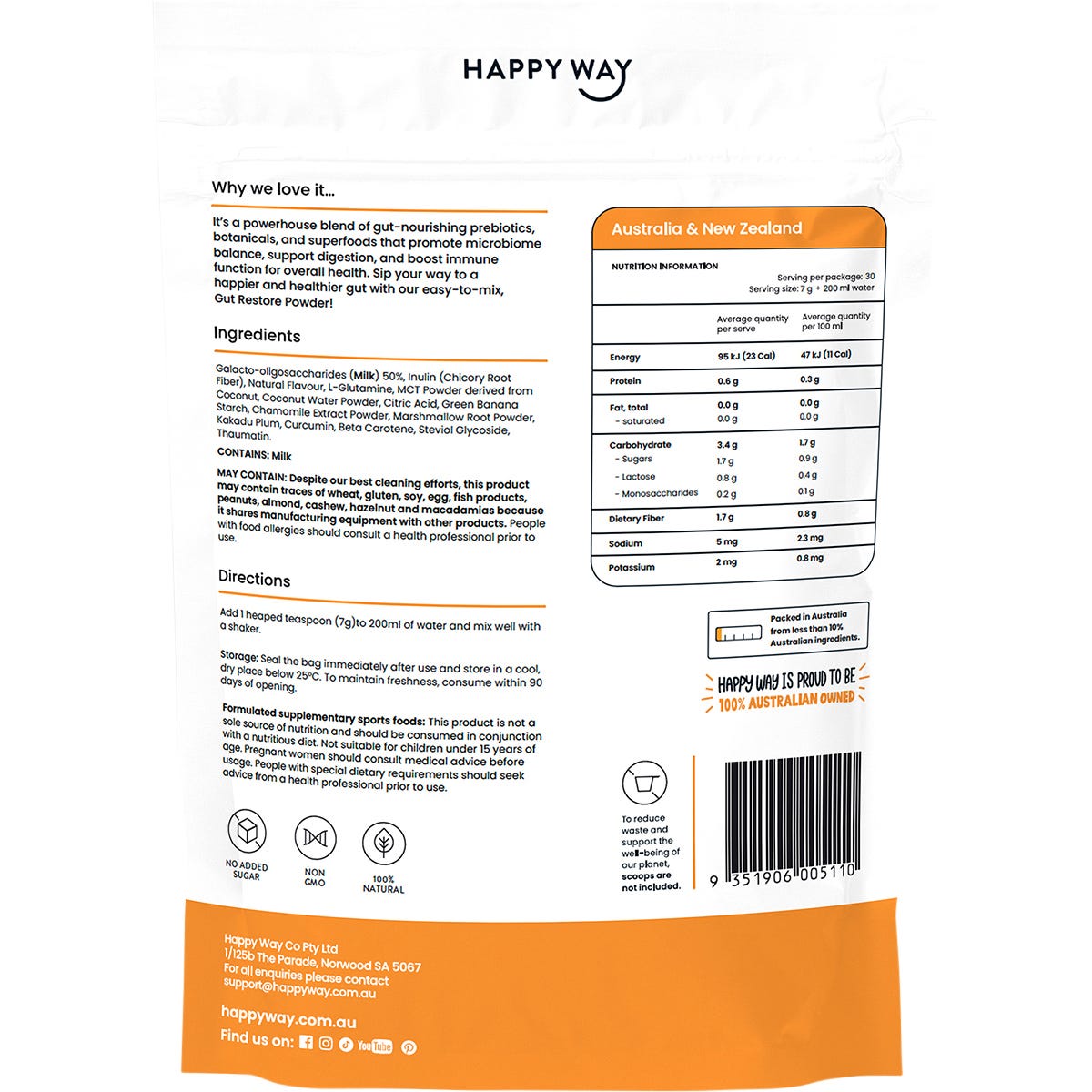 Happy Way Gut Restore Powder Tropical 210g - Happy Way