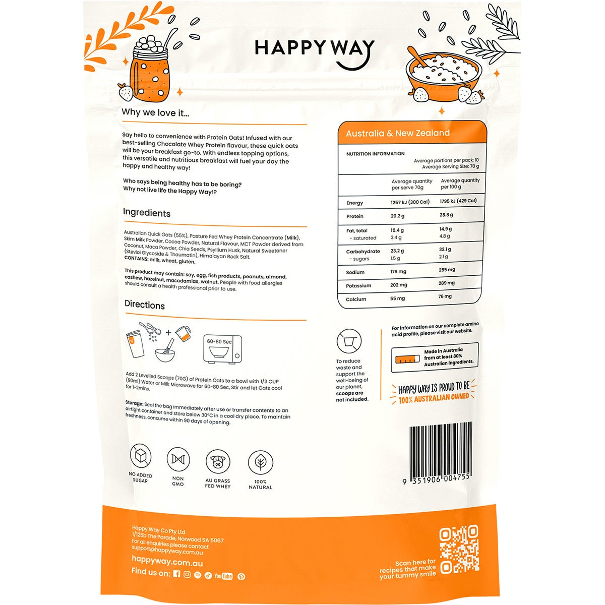 Happy Way Whey Protein Quick Oats Chocolate 700g - Happy Way