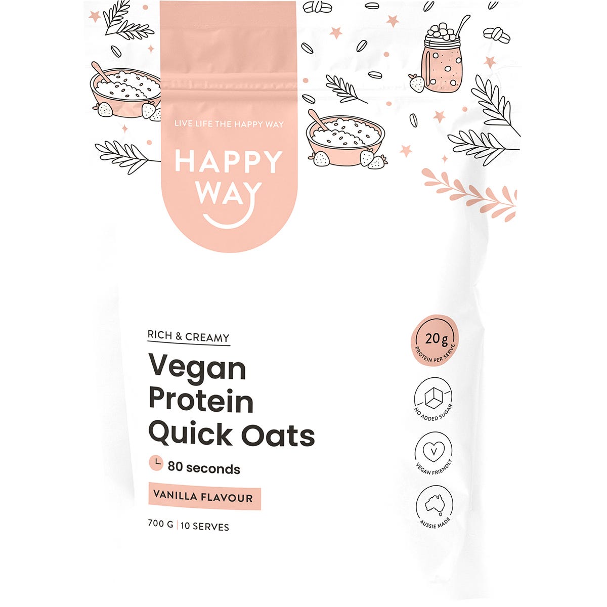 Happy Way Vegan Protein Quick Oats Vanilla 700g - Happy Way