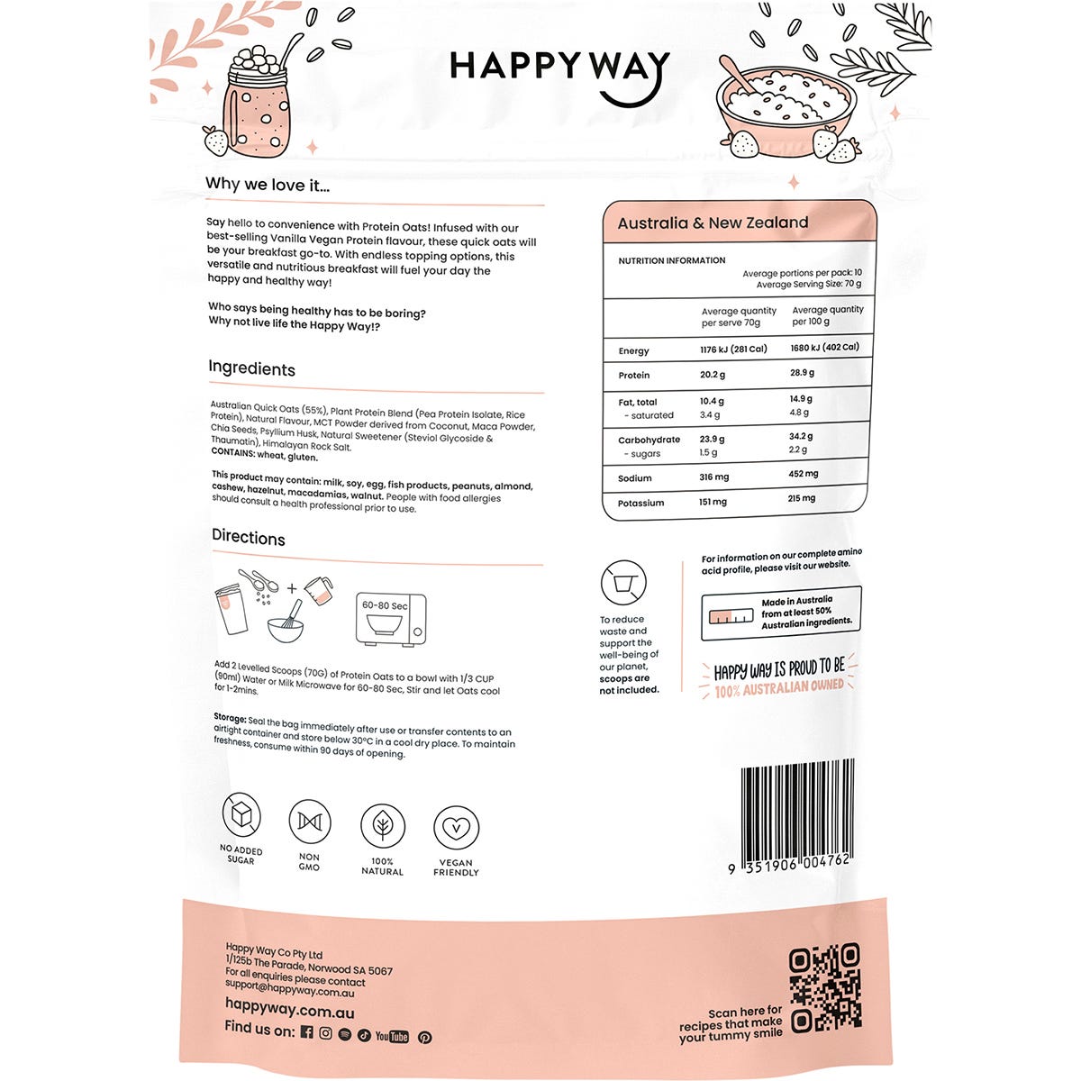 Happy Way Vegan Protein Quick Oats Vanilla 700g - Happy Way